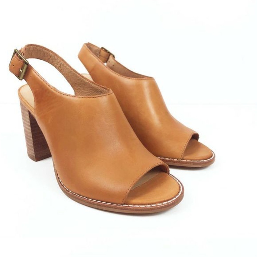 Madewell The Cary Stacked Heel Leather Slingback Sandal Sz 7.5